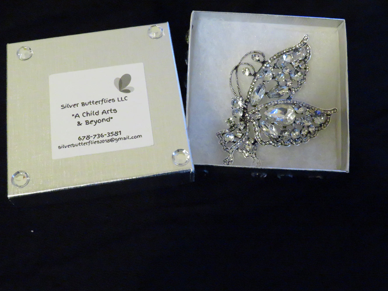 Silver Butterfly Rhinestone Brooch