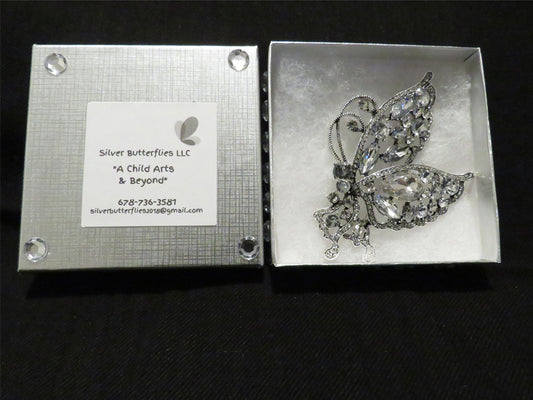 Silver Butterfly Rhinestone Brooch